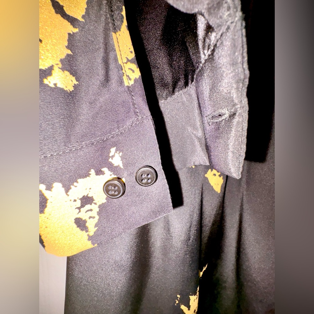 OTTE New York Luxury Black and Gold Leaf Splatter Shirt Dress with Pockets Sz M - Picture 7 of 12